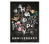 Anniversary Card - Botanical Flowers and Birds - Contemporary Floral Design - Special Finish - Eco-Friendly - Recyclable