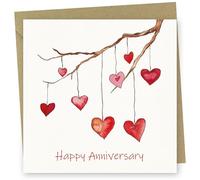 Anniversary Card. Branch of Hearts Design. Card with Kraft Envelope. 150x150mm when folded. Blank inside. Made in Britain.