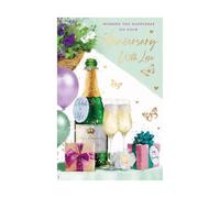 Anniversary Card - Champagne Toast, Butterflies and Gifts with Embossed Foil Details - Eco-Friendly - by Words and Wishes