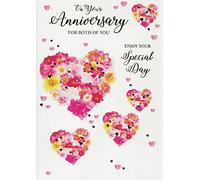 Anniversary Card - Flowers Hearts - Couple Wedding Anniversary - Size:7.5" x 5.25" (A2)