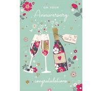 Anniversary Card - For Both of You - Flowers and Love Hearts Design - Congratulations - Special Finish - Made in the UK - Eco-Friendly