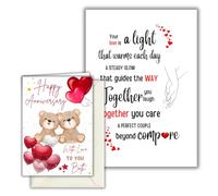 Anniversary Card For Couples and Print Set, A5 Card with A4 Wall Art Print, 350gsm Premium Card Stock, Love Theme with Heart Design and Teddy Bears, Perfect Couple Gift