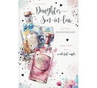 Anniversary Card for Daughter and Son-in-Law, Watercolour Wine Design, 23 x 15 cm