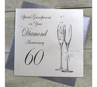 White Cotton Cards 60TH DIAMOND - CHAMPAGNE FLUTES, GRANDPARENTS ANNIVERSARY CARD, HAND FINISHED (BD160-G)