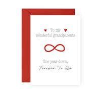 Anniversary Card for Grandparents, Grandma, Grandad - 'One Year Down, Forever to Go' - For Celebrating Love and Milestones - Blank Inside with Premium Red Envelope