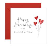 Anniversary Card for Him - 'Beautiful Boyfriend Hearts' - Gifts for Babe, Hun, Other Half, Darling, Mr - Red Ballons for Men - Comes with Fun Stickers