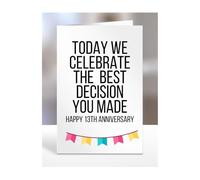 Anniversary Card for Him Her, Today We Celebrate, Funny, Joke, Gifts for Husband, Wife, Boyfriend, Girlfriend, Presents for Men, Women, 13th, 13 years, A5-193_14