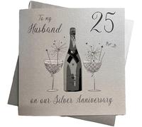 white cotton cards Large To My Husband Silver Wedding Anniversary, Handmade 25th Anniversary Card, White, XLBD25H