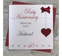 Husband 40th Ruby Wedding Anniversary Handmade Card - Love Lines - by WHITE COTTON CARDS LLA40H, 16cm x 16cm