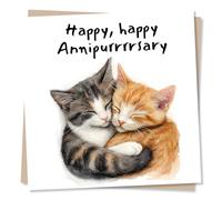 Anniversary Card for Husband, Wife, Boyfriend, Girlfriend - Cat Lovers | for Partner, Fiance, Him, Her, Soulmate, Other Half, Couple - Ginger, Tabby, Watercolour - Blank Inside, with Envelope