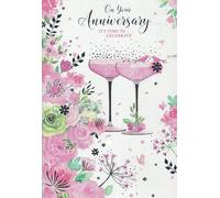 "Anniversary Card for Husband, Wife, Couple - Elegant Floral Design with Champagne Glasses - Romantic Greeting Card for Wedding Anniversary Celebration, Love & Marriage Milestone"