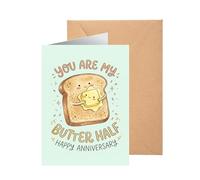 Anniversary Card for Husband Wife Cute Butter Half Pun Greeting Card Funny Gift for Couples Boyfriend Girlfriend Wedding Blank Inside Thick Paper 12x17cm Envelope Included