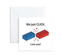 Anniversary Card for Husband Wife, Valentines Day Gift for Him Her. Humorous We Just Click Greeting Card for Parents Couple. Cute 13x13cm Brick Love Design with Envelope