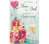 Anniversary Card for Mum and Dad - Elegant Floral & Champagne Design, Happy Anniversary Greeting Card for Parents, Mom & Dad Anniversary Card, 9 x 6 Inches