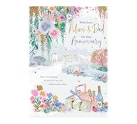 Anniversary Card for Mum and Dad, Picnic Floral Gold Foil Finish, UK Made
