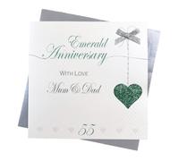 Mum & Dad 55th Emerald Wedding Anniversary Handmade Card - Love Lines - by WHITE COTTON CARDS LLA55MD, grey|white|black,16cm x 16cm