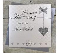 WHITE COTTON CARDS LLA60MD Mum & Dad 60th Diamond Wedding Anniversary Handmade Card - Love Lines, grey, 16cm x 16cm