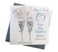 White Cotton Cards MUM & DAD 65TH BLUE SAPPHIRE ANNIVERSARY CARD, HAND FINISHED (DA65-M)
