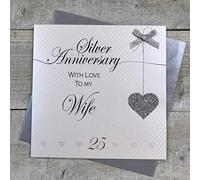 Wife 25th Silver Wedding Anniversary Handmade Card - Love Lines - by WHITE COTTON CARDS LLA25W, 16cm x 16cm