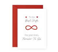Anniversary Card for Wife, Her, Spouse, Women, Babe - 'One Year Down, Forever to Go'- For Celebrating Love and Milestones - Blank Inside with Premium Red Envelope