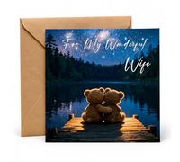 Anniversary Card for Wife, Romantic Birthday Bear Greeting Cards with Kraft Envelope, Happy Anniversary Card for Her from Husband, For My Wonderful Wife Birthday Cards, 15x15cm