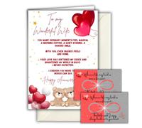 Anniversary Card for Wife with Keepsake Promise Cards, A5 Size + Wallet Size, Envelope Included, UK Made (Happy Anniversary For Wife design 1)