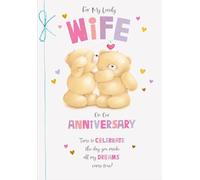 Anniversary Card for Wife with Teddy Bears Design, Romantic Message, Pink and White