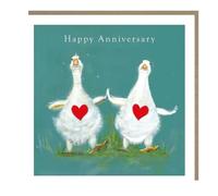 Anniversary Card - Geese and Love Hearts - Artistic Design by Julia Pankhurst - Special Finish - Made in the UK - Eco-Friendly