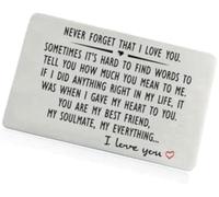 Anniversary Card Gifts for Him, Never Forget That I Love You Engraved Wallet Insert Card, Metal Wallet Clip Lettering Wallet Card for Birthday Valentine's Day