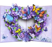 Anniversary Card Heart, Pop Up Wedding Anniversary Cards Gift with Purple Flowers & Butterflies for Women Wife & Girlfriend, 3D Greeting Card for Birthday Valentine's Mother's Day Wedding Engagement