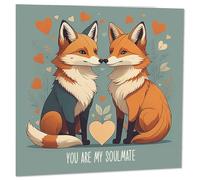 Anniversary Card - My Soulmate - Cute Fox Love Romantic Valentines Card him her