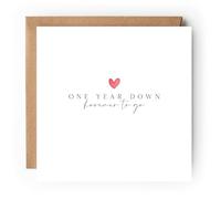 Anniversary Card, One Year Down Forever to Go, 15.2 x 15.2 cm with Kraft Envelope, Textured Matte Finish, Blank Inside