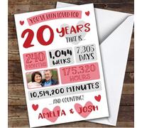 Anniversary Card Personalised 20th Photo Days Weeks Months Years Hearts | Custom Card Personalised Cards, For Husband, For Wife, Him, Her, Photo Upload, Anniversary, 20th