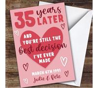 Anniversary Card Personalised 35th Years Best Decision Pink | Custom Card Personalised Cards, For Husband, For Wife, Him, Her, Anniversary, 35th