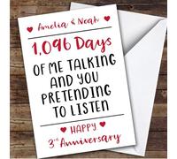 Anniversary Card Personalised 3rd Pretending To Listen Funny Days | Custom Card Personalised Cards, For Husband, For Wife, Him, Her, Funny, Anniversary, 3rd