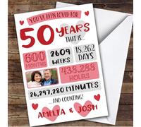 Anniversary Card Personalised 50th Photo Days Weeks Months Years Hearts | Custom Card Personalised Cards, For Husband, For Wife, Him, Her, Photo Upload, Anniversary, 50th