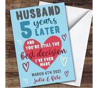 Anniversary Card Personalised 5th Husband Years Best Decision Blue | Custom Card Personalised Cards, For Husband, For Him, Anniversary, 5th