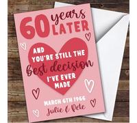 Anniversary Card Personalised 60th Years Best Decision Pink | Custom Card Personalised Cards, For Husband, For Wife, Him, Her, Anniversary, 60th