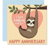 Anniversary Card - Sloth Hanging Around - Happy Anniversary Card for Your Loved Ones, 145mm Bday Greeting Cards