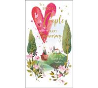 Anniversary Card - Special Couple - Romantic Hot Air Balloon Design - Special Finishes and Illustrated Insert Leaf - Made in the UK