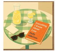 Anniversary Card - Sunny Cafe Table with Lemon Drink, Sunglasses and 'Everything I Know About Love' Book Illustration - Romantic Love Card