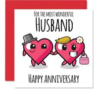 Anniversary Card - Wonderful Husband - Happy Wedding Anniversary Cards for Husband Partner, 145mm Greeting Cards for Anniversaries