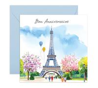 Anniversary Cards for Men Women - Bon Anniversaire Eiffel Tower - French-Inspired Gifts for Wife, Husband, Girlfriend, Boyfriend, Partner, Fiance, Darling - Paris Love - Comes with Stickers
