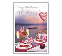 Anniversary Congratulations Card - Wonderful Couple - Love Heart and Flowers - Romantic Design - Special Finishes and Illustrated Insert Leaf - Made in the UK - Eco-Friendly