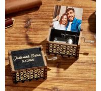 Anniversary Couple Gifts Personalised Wooden Music Box - Custom Engraved Antique Musical Boxes Case with Song, Photo & Text - Romantic Gift for Women Men Lover, Boyfriend, Girlfriend, Husband, Wife