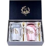 Anniversary Couple Gifts, Mr and Mrs Coffee Cups Set, Wedding Gifts Valentines for Bridal and Groom, Anniversary Engagement Gifts for Him Her Marble Ceramic Mugs 14 Oz