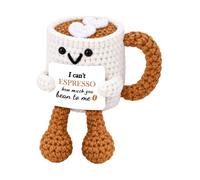 Anniversary Crochet Coffee Cup Plush for Girlfriend/Boyfriend 2 Heart Amigurumi Espresso Mug I Love You Gift for Daughter Mom Her/Him Funny Coffee Pun Coffees Lovers Gifts Best Friend Birthday Gifts