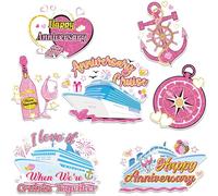Anniversary Cruise Door Decorations Magnetic, 7 Pcs Pink Nautical Cruise Ship Magnets, Romantic Happy Anniversary Cabin Door Signs Fridge Magnets Decor