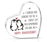 Anniversary Cute Gifts for Him - Unique Heart-Shape Acrylic Plaque, Unique Boyfriend Husband Wedding Anniversary Penguin Gifts