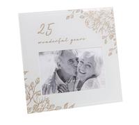 Amore Anniversary Grey Glass 6'x4' Photo Frame with Glitter/Wording - 25 Years Together
